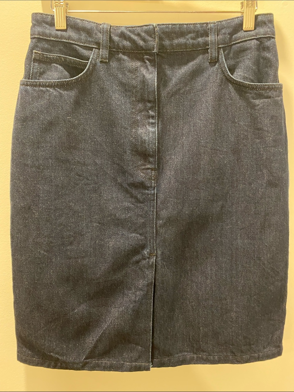 IRO Dark Blue Denim Pencil Skirt with Front Slit